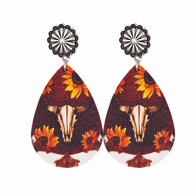 Wholesale Western Style Cow Leather Drop Earrings