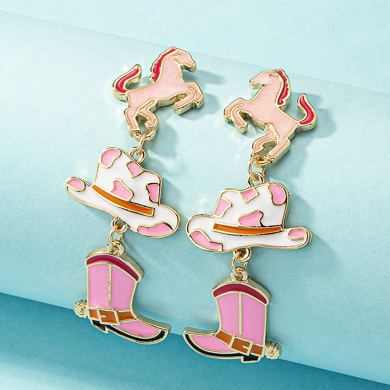 Wholesale Western Style Cow Pattern Cowboy Hat Boots Earrings