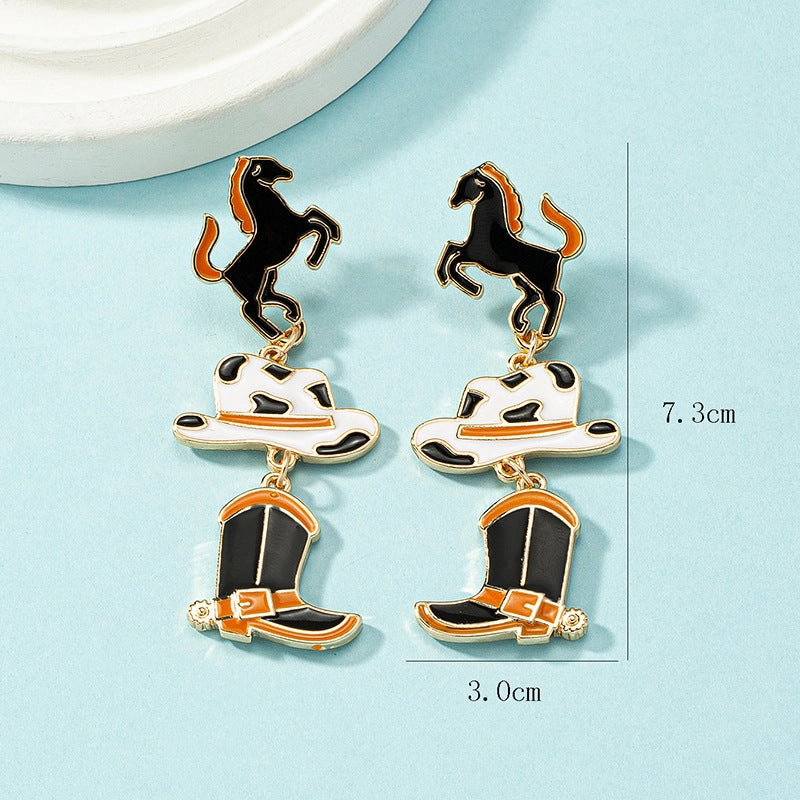 Wholesale Western Style Cow Pattern Cowboy Hat Boots Earrings