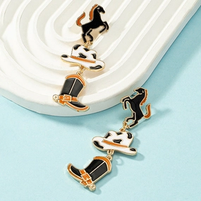 Wholesale Western Style Cow Pattern Cowboy Hat Boots Earrings