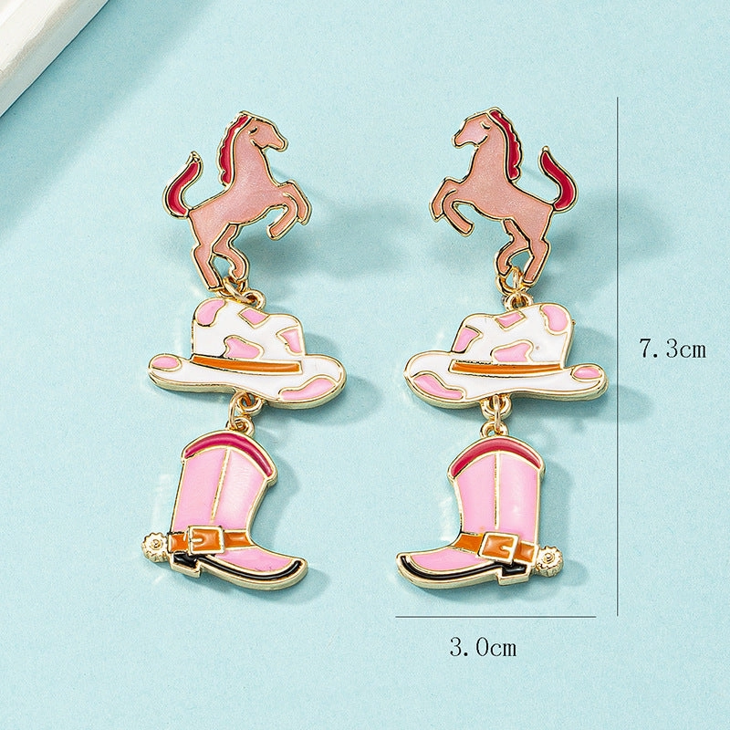 Wholesale Western Style Cow Pattern Cowboy Hat Boots Earrings