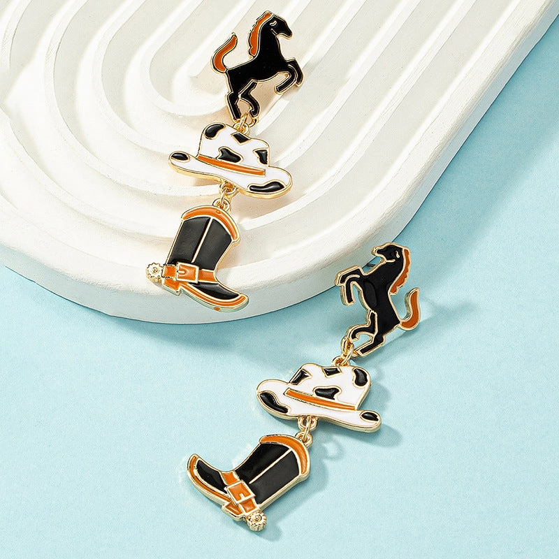 Wholesale Western Style Cow Pattern Cowboy Hat Boots Earrings