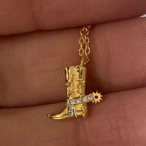 Wholesale Western Style Cowboy Boots Copper Plated Real Gold Necklace