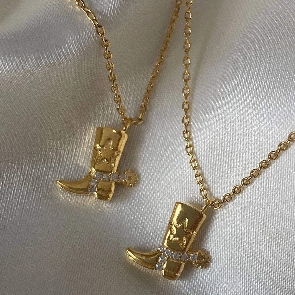 Wholesale Western Style Cowboy Boots Copper Plated Real Gold Necklace