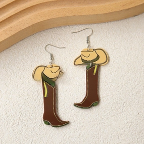 Wholesale Western Style Cowboy Hats Boots Vintage Acrylic Earrings