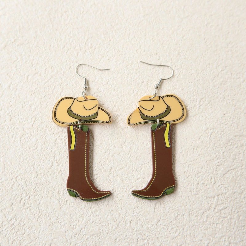 Wholesale Western Style Cowboy Hats Boots Vintage Acrylic Earrings