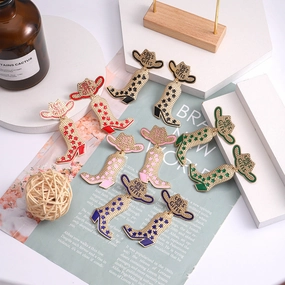 Wholesale Western Style Cowboy Hats Cowboy Boots Alloy Rice Beads Earrings