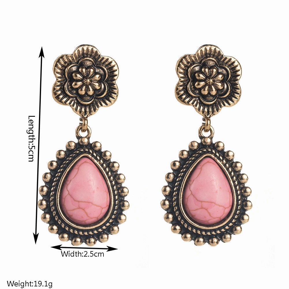 Wholesale Western style diamond turquoise drop cross retro exaggerated earrings