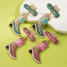 Wholesale Western Style Drip Oil Diamond-encrusted Denim Boots Exaggerated Temperament Colored Diamond Denim Hat Personalized Earrings