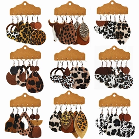 Wholesale Western Style Leopard Print Cow Earrings
