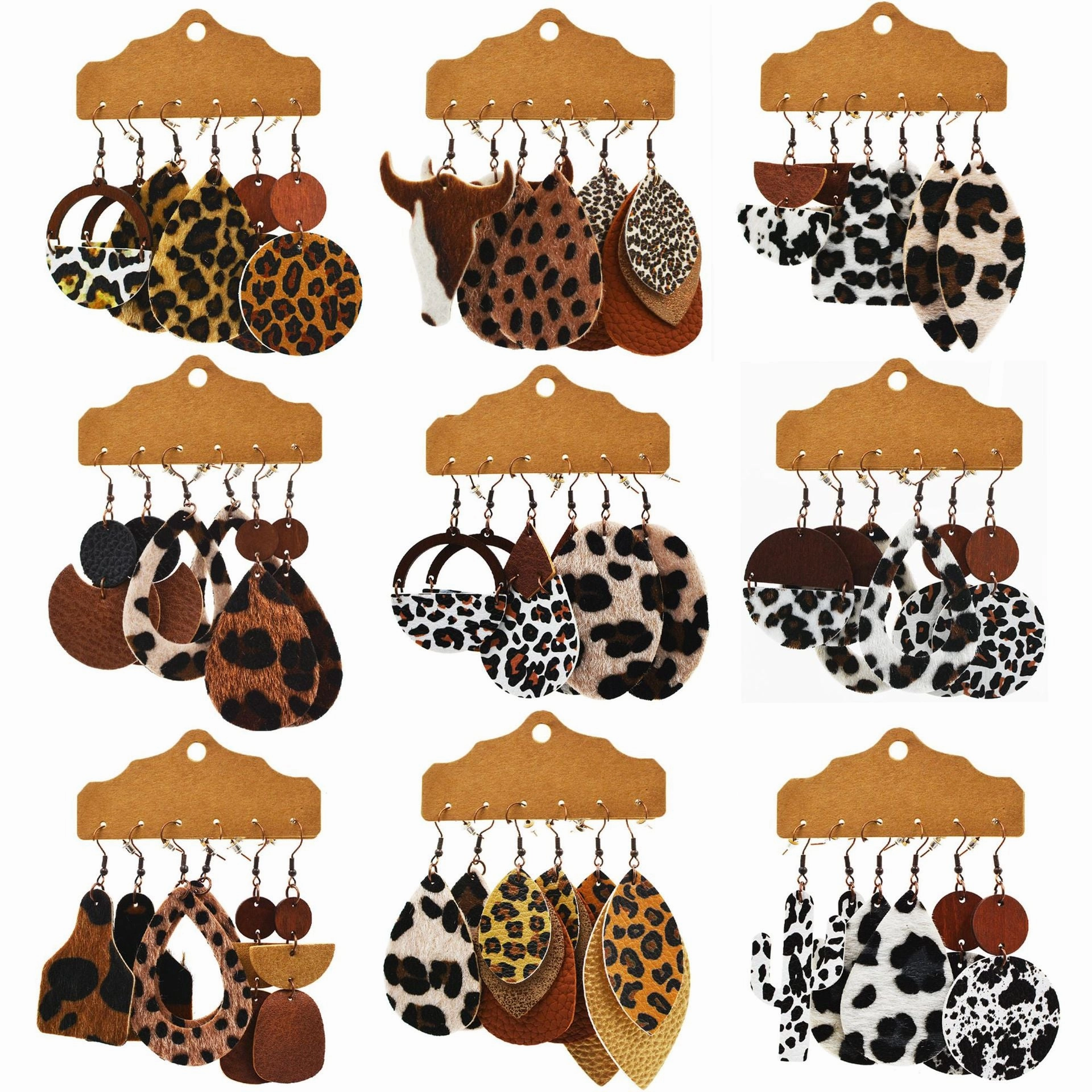 Wholesale Western Style Leopard Print Cow Earrings