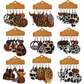 Wholesale Western Style Leopard Print Cow Earrings