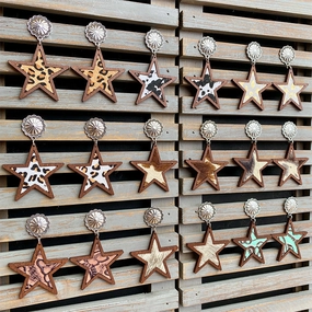 Wholesale Western Style Leopard Print Cow Print Five-pointed Star Earrings