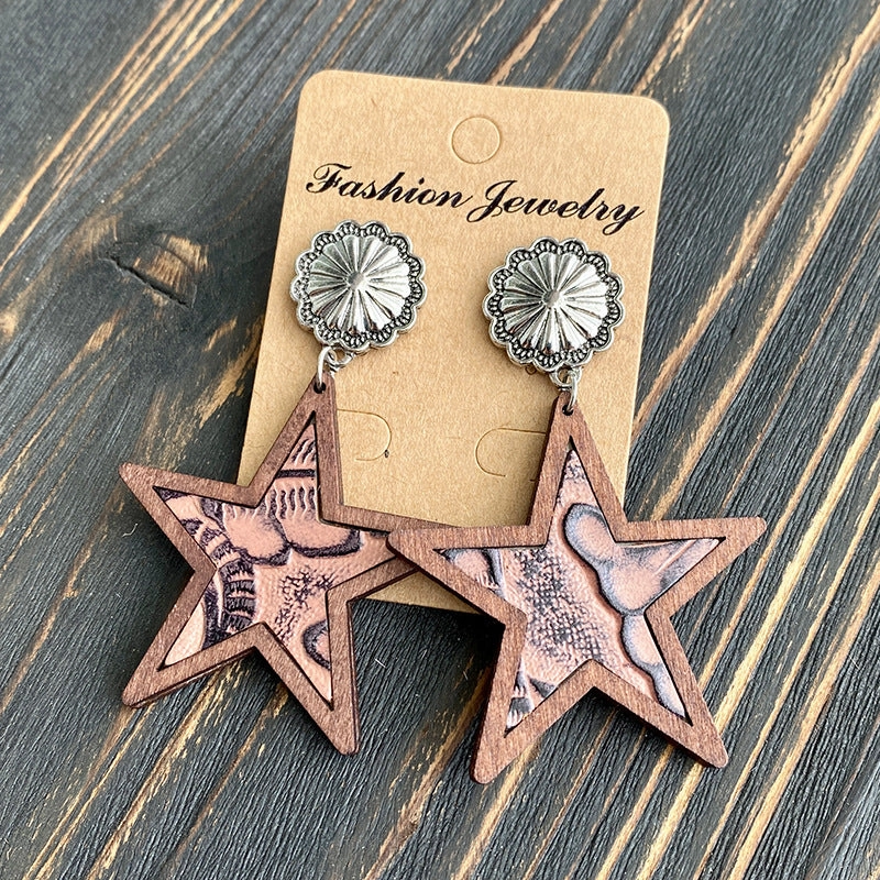 Wholesale Western Style Leopard Print Cow Print Five-pointed Star Earrings