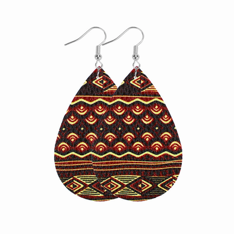 Wholesale Western Style Leopard Print Cow Print Leather Double Sided Print Earrings