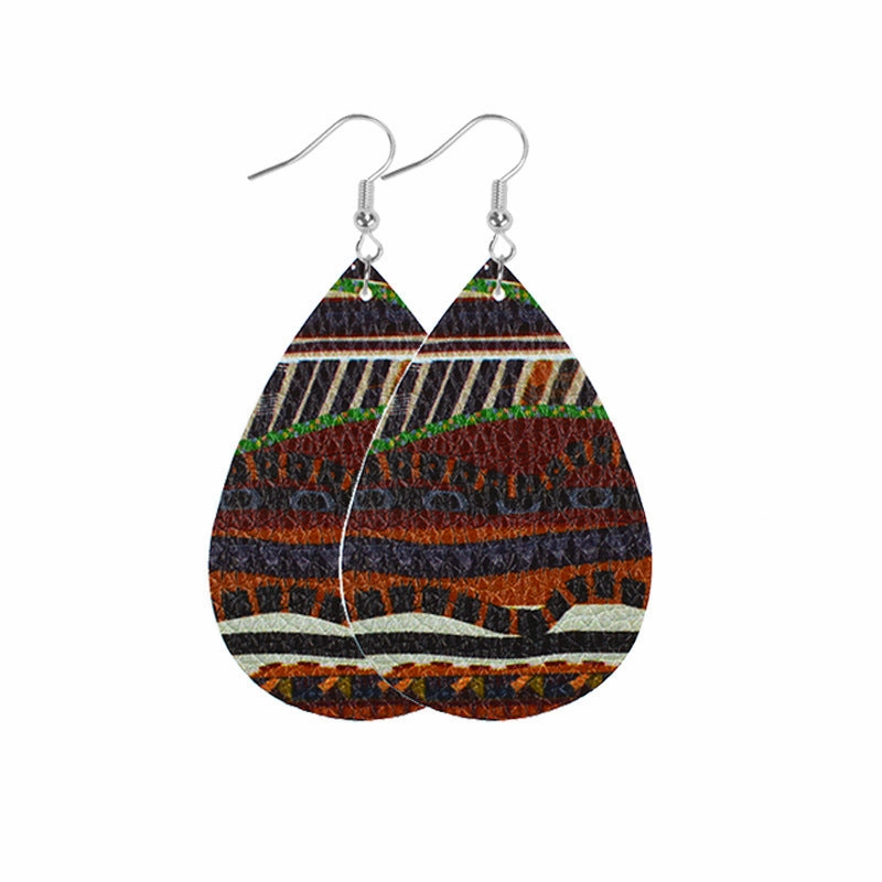 Wholesale Western Style Leopard Print Cow Print Leather Double Sided Print Earrings