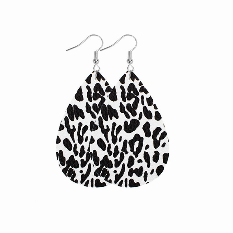 Wholesale Western Style Leopard Print Cow Print Leather Double Sided Print Earrings