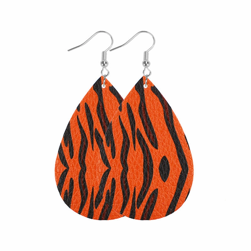 Wholesale Western Style Leopard Print Cow Print Leather Double Sided Print Earrings