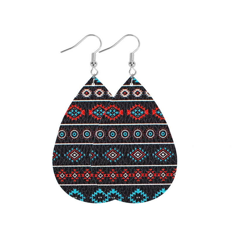 Wholesale Western Style Leopard Print Cow Print Leather Double Sided Print Earrings
