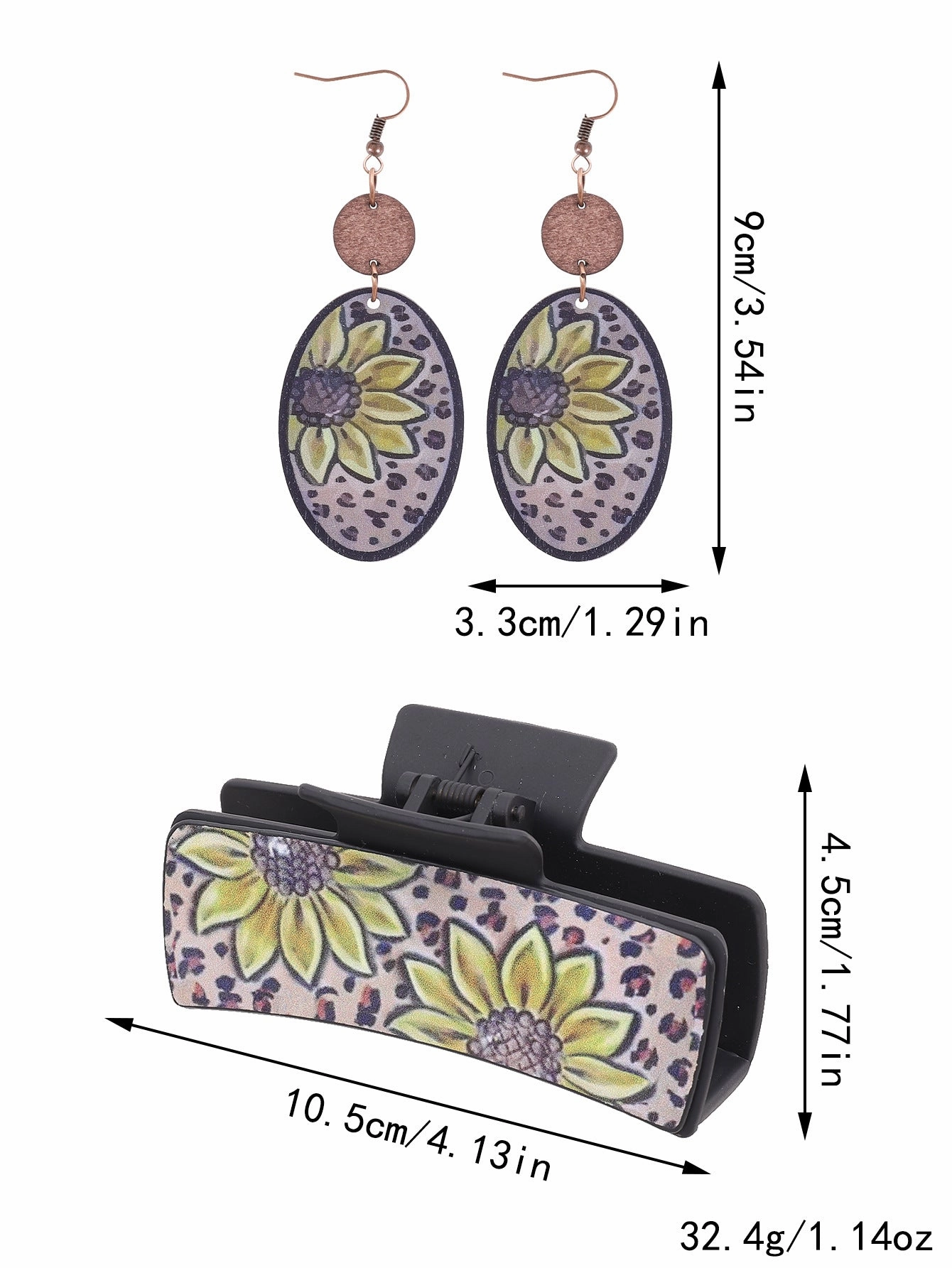 Wholesale Western Style Sunflower Cactus Leather Hair Clip Earrings Set