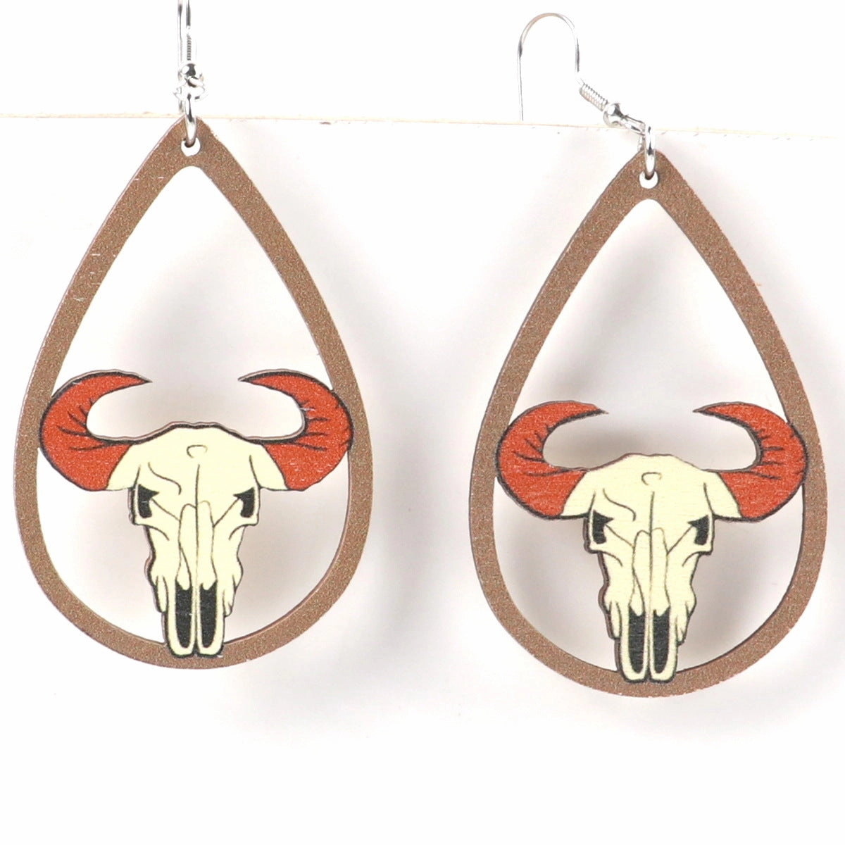 Wholesale Western Style Sunflower Cow Head Boots Wood Chip Hollow Earrings