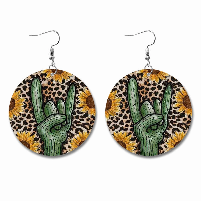 Wholesale Western Style Sunflower Cow Leather Earrings