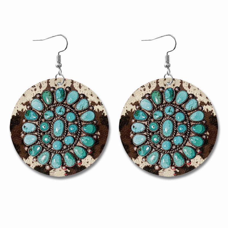 Wholesale Western Style Sunflower Cow Leather Earrings
