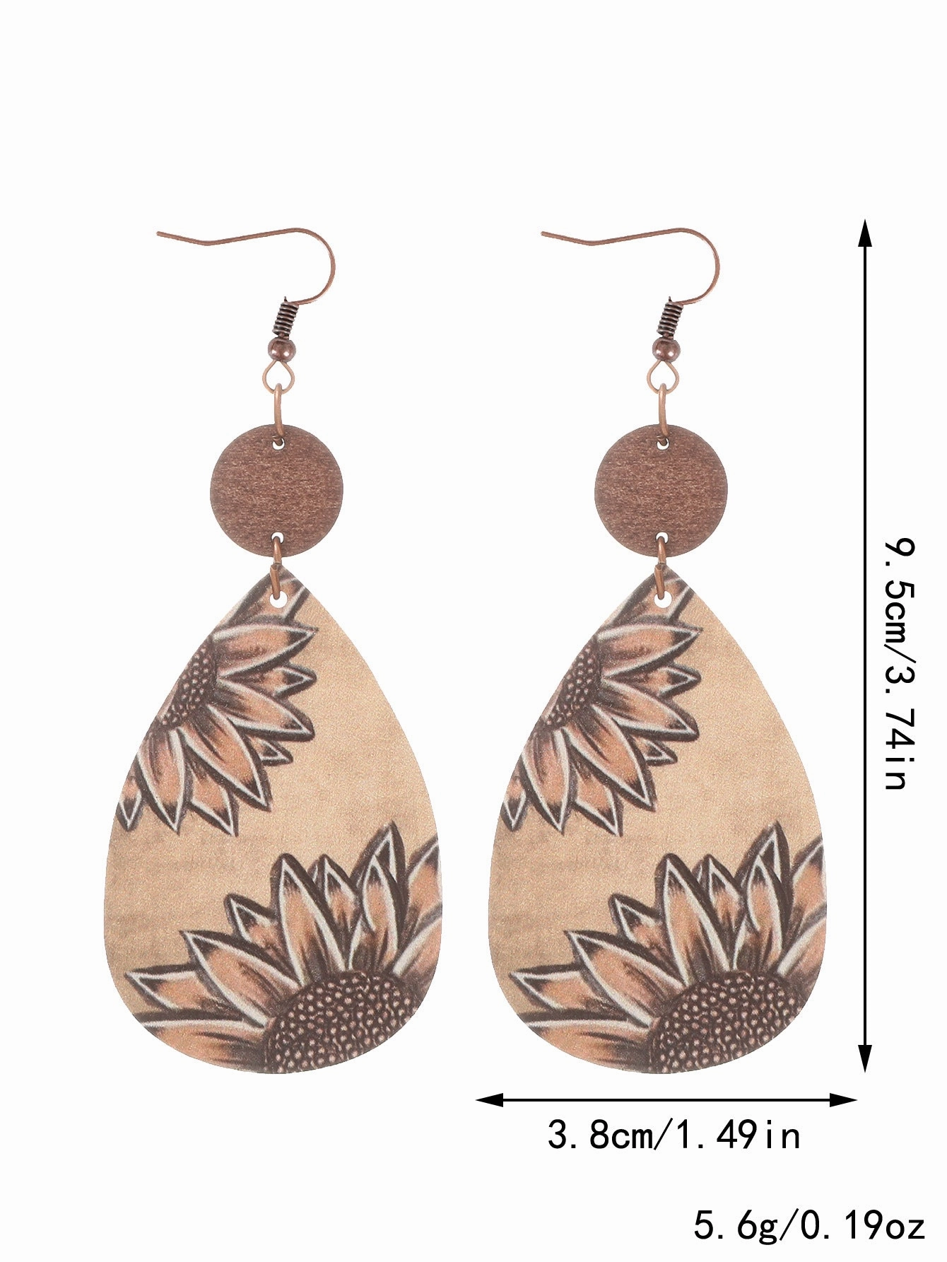 Wholesale Western Style Sunflower Cow Pattern Vintage Wood Grain Earrings