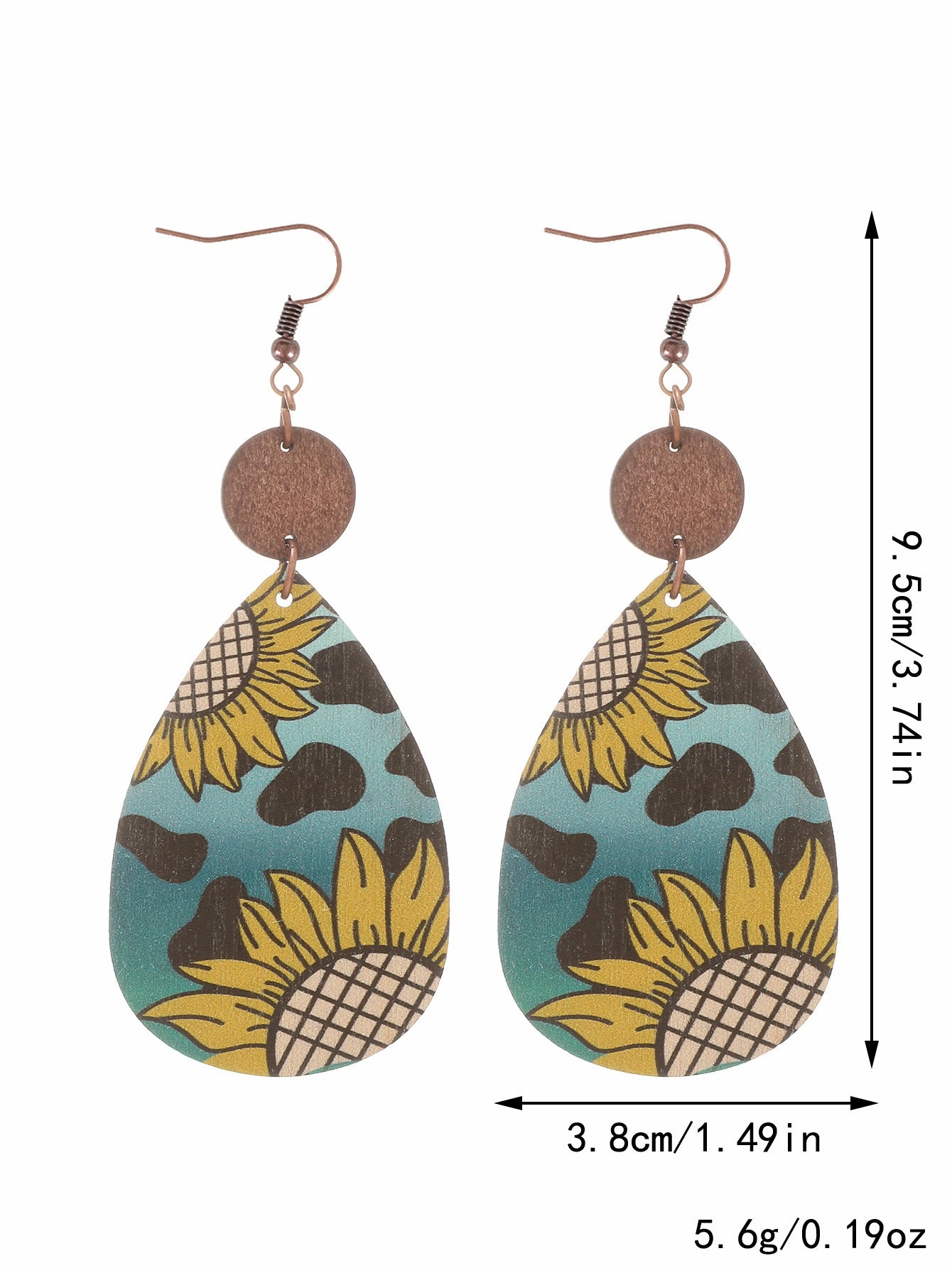 Wholesale Western Style Sunflower Cow Pattern Vintage Wood Grain Earrings