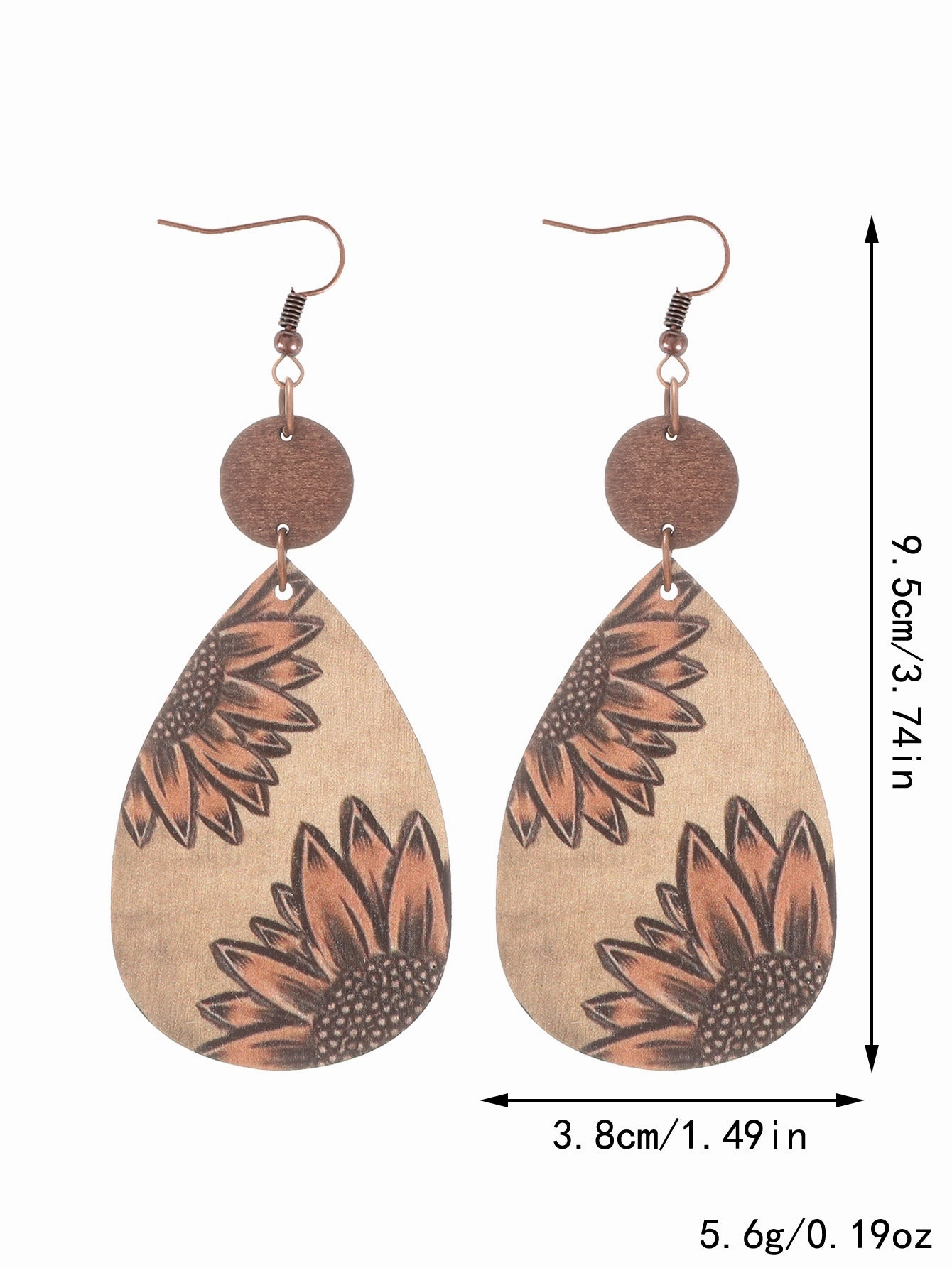Wholesale Western Style Sunflower Cow Pattern Vintage Wood Grain Earrings