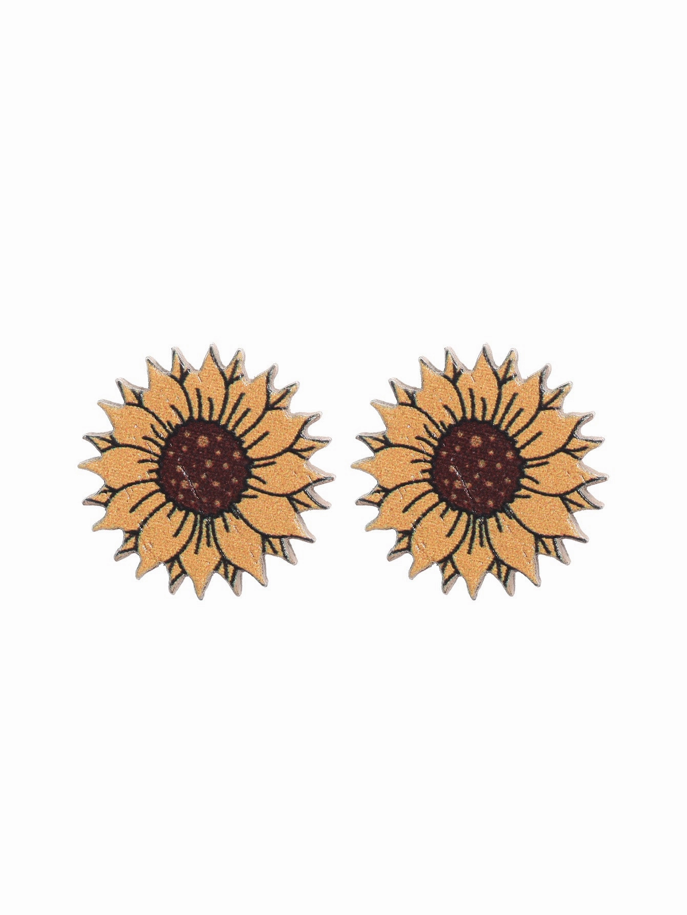 Wholesale Western Style Sunflower Flower Chrysanthemum Pattern Wooden Earrings