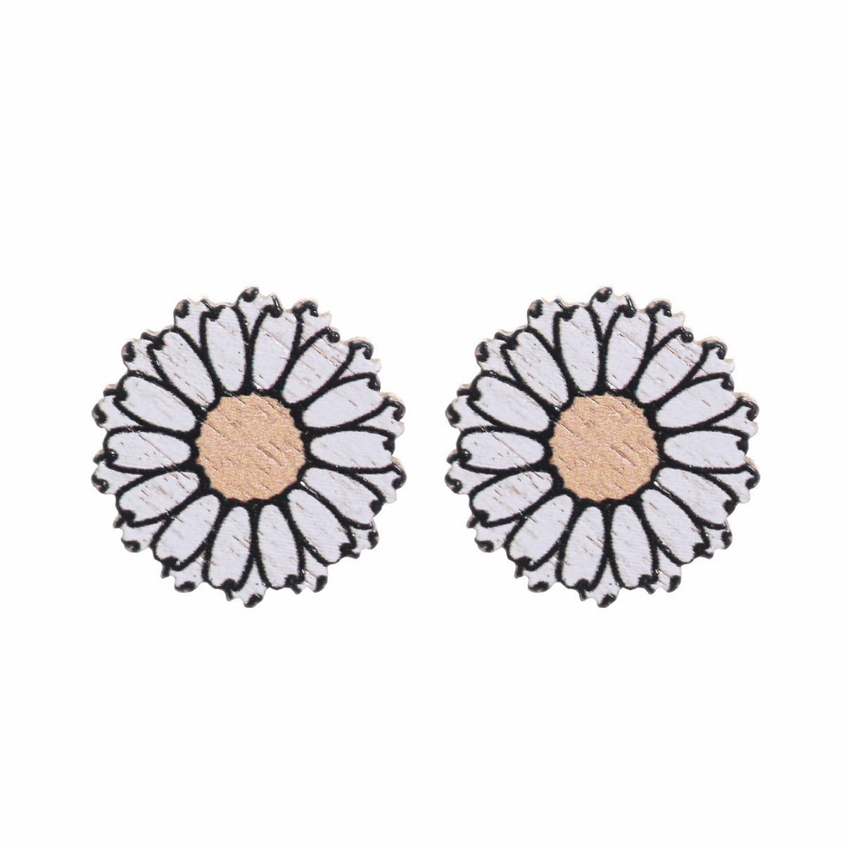 Wholesale Western Style Sunflower Flower Chrysanthemum Pattern Wooden Earrings