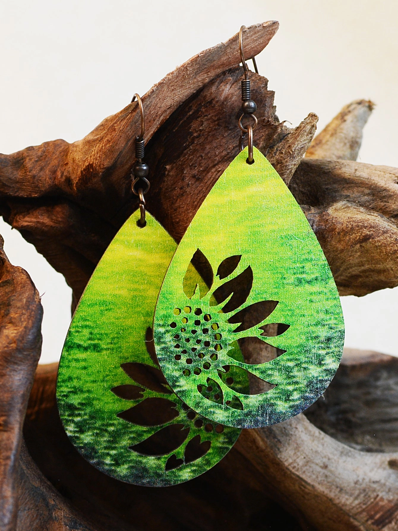 Wholesale Western Style Sunflower Wooden Double Sided Print Earrings
