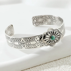 Wholesale Western Style Vintage Turquoise Wide Face Ladies Bracelet