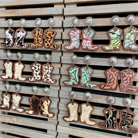 Wholesale Western Style Western Cowboy Boots Leopard Print Cow Print Earrings