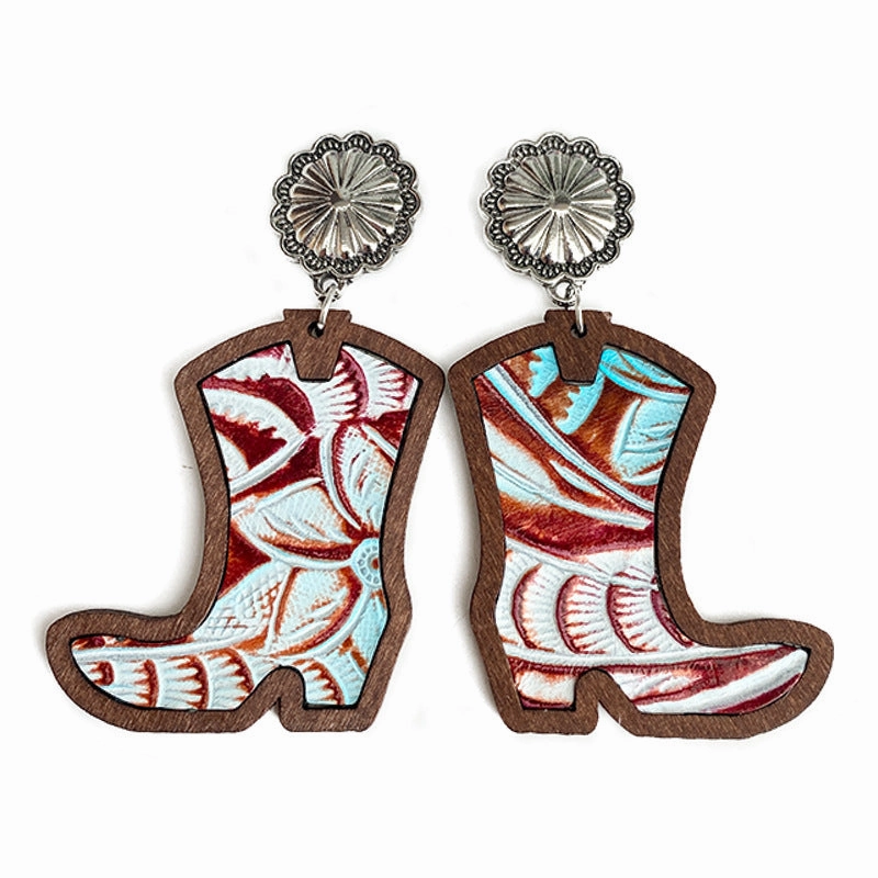 Wholesale Western Style Western Cowboy Boots Leopard Print Cow Print Earrings