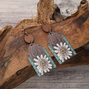 Wholesale Western Style Wooden Bull Head Flower Pattern Earrings
