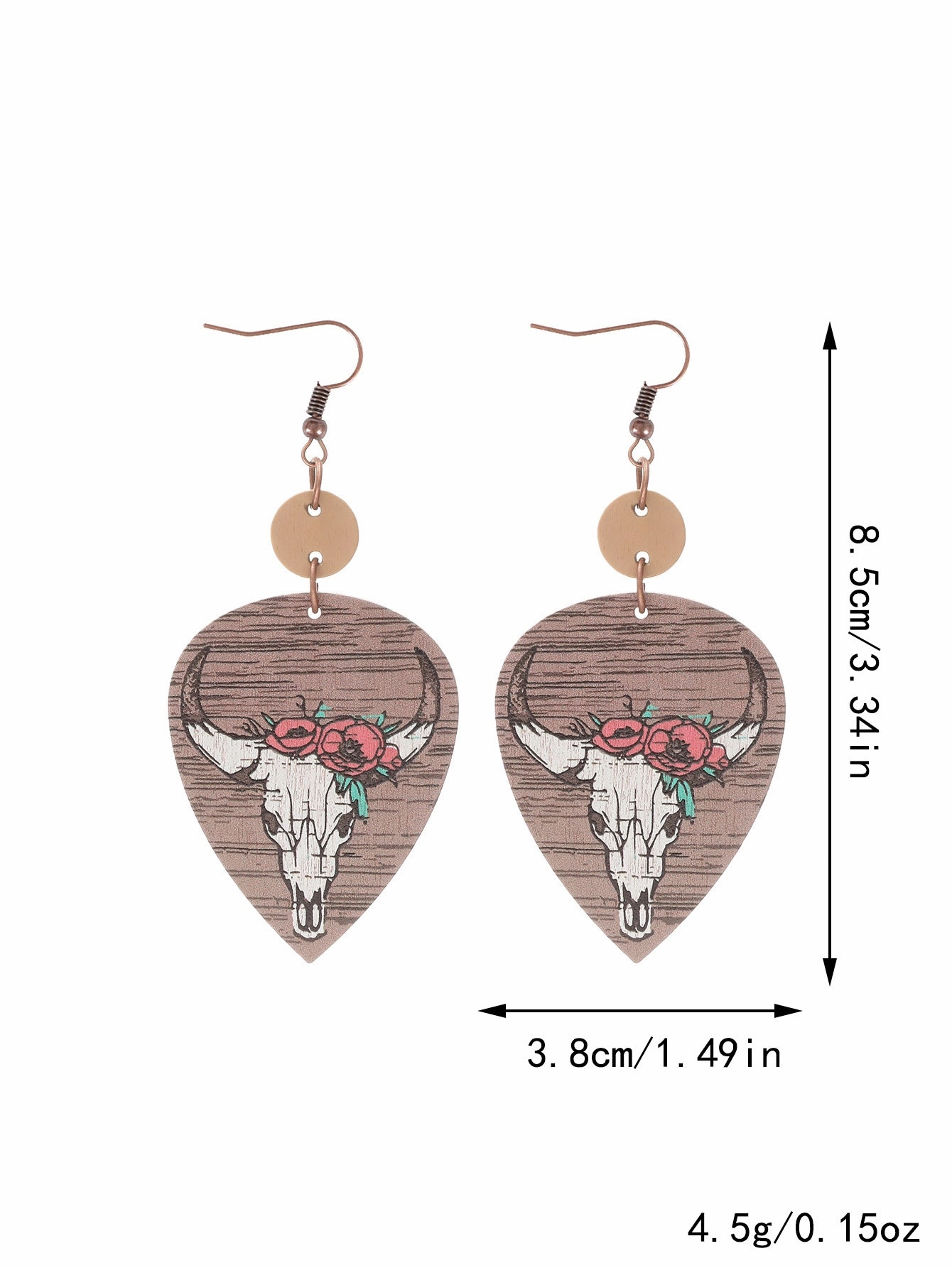 Wholesale Western Style Wooden Bull Head Flower Pattern Earrings