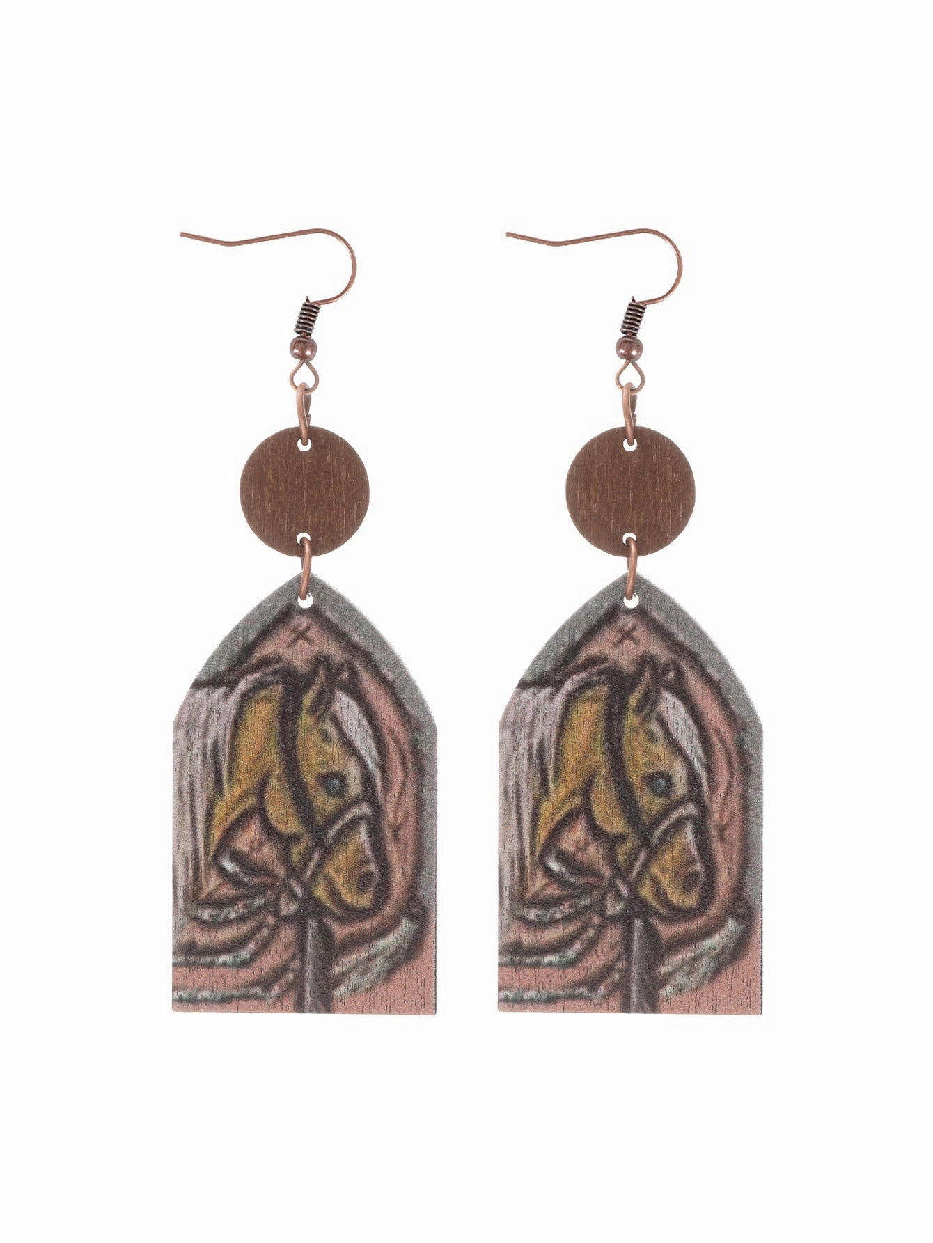 Wholesale Western Style Wooden Bull Head Flower Pattern Earrings