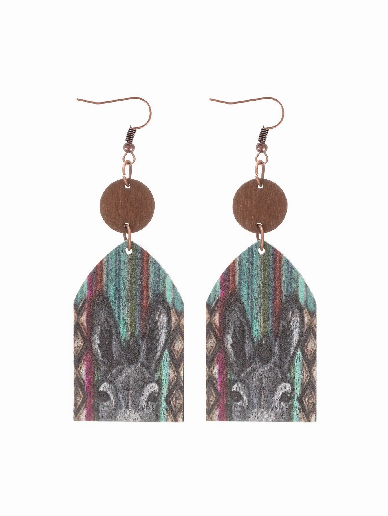 Wholesale Western Style Wooden Bull Head Flower Pattern Earrings