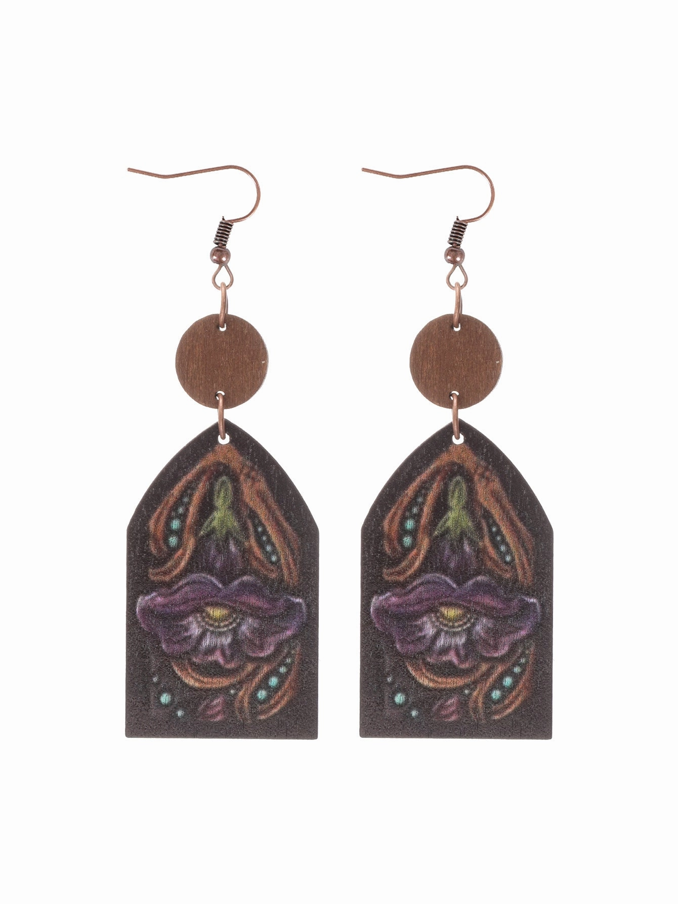 Wholesale Western Style Wooden Bull Head Flower Pattern Earrings
