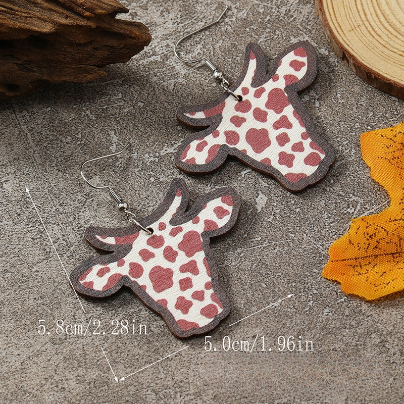 Wholesale Western Wind Cow Head Cow Pattern Leopard Pattern Sunflower Wooden Earrings