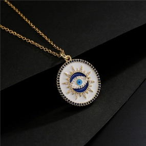 Wholesale White Devil's Eye Pendant Gold Plated Necklaces
