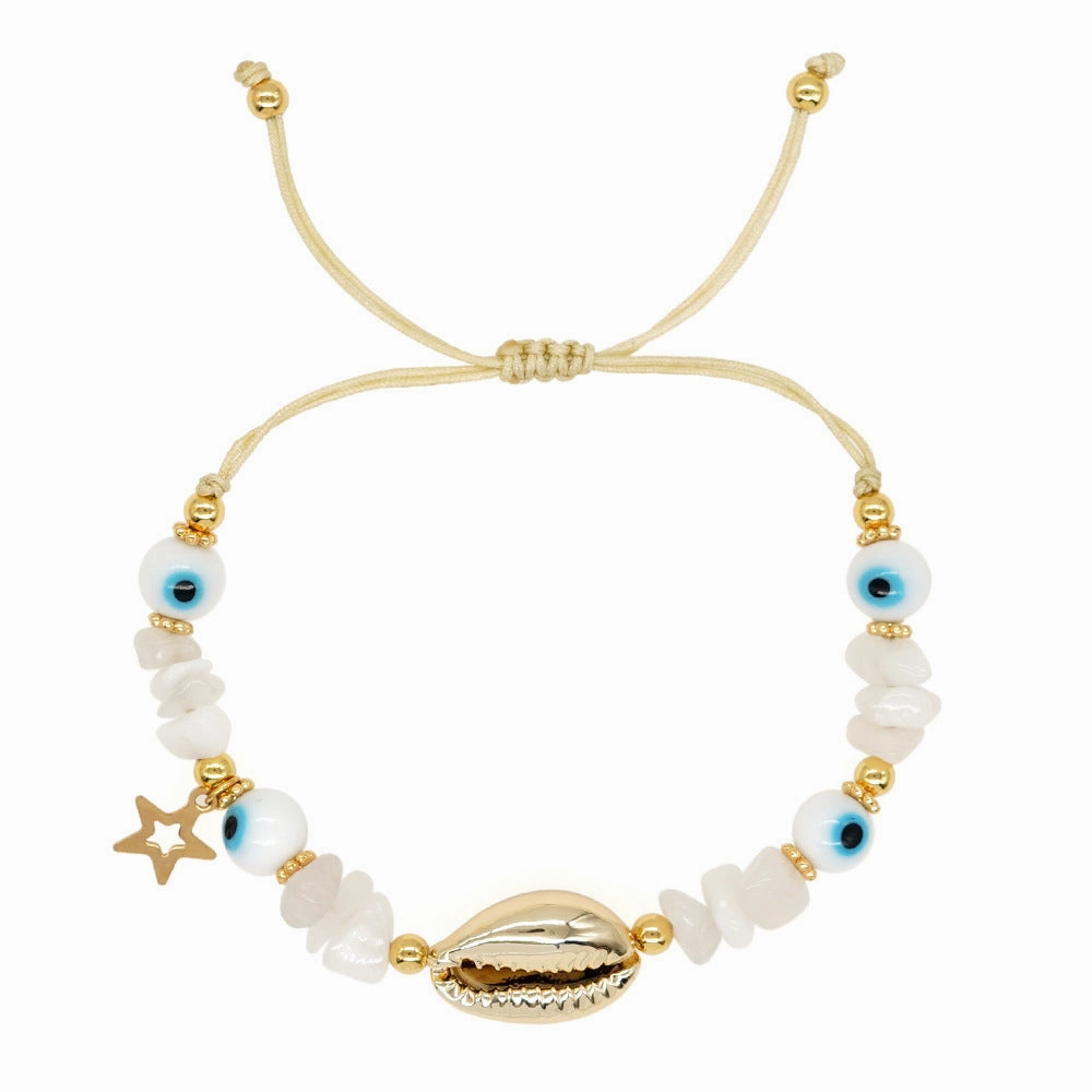 Wholesale White Glass Eyes Gold Snowflake White Jade Gold Seashell Bracelet