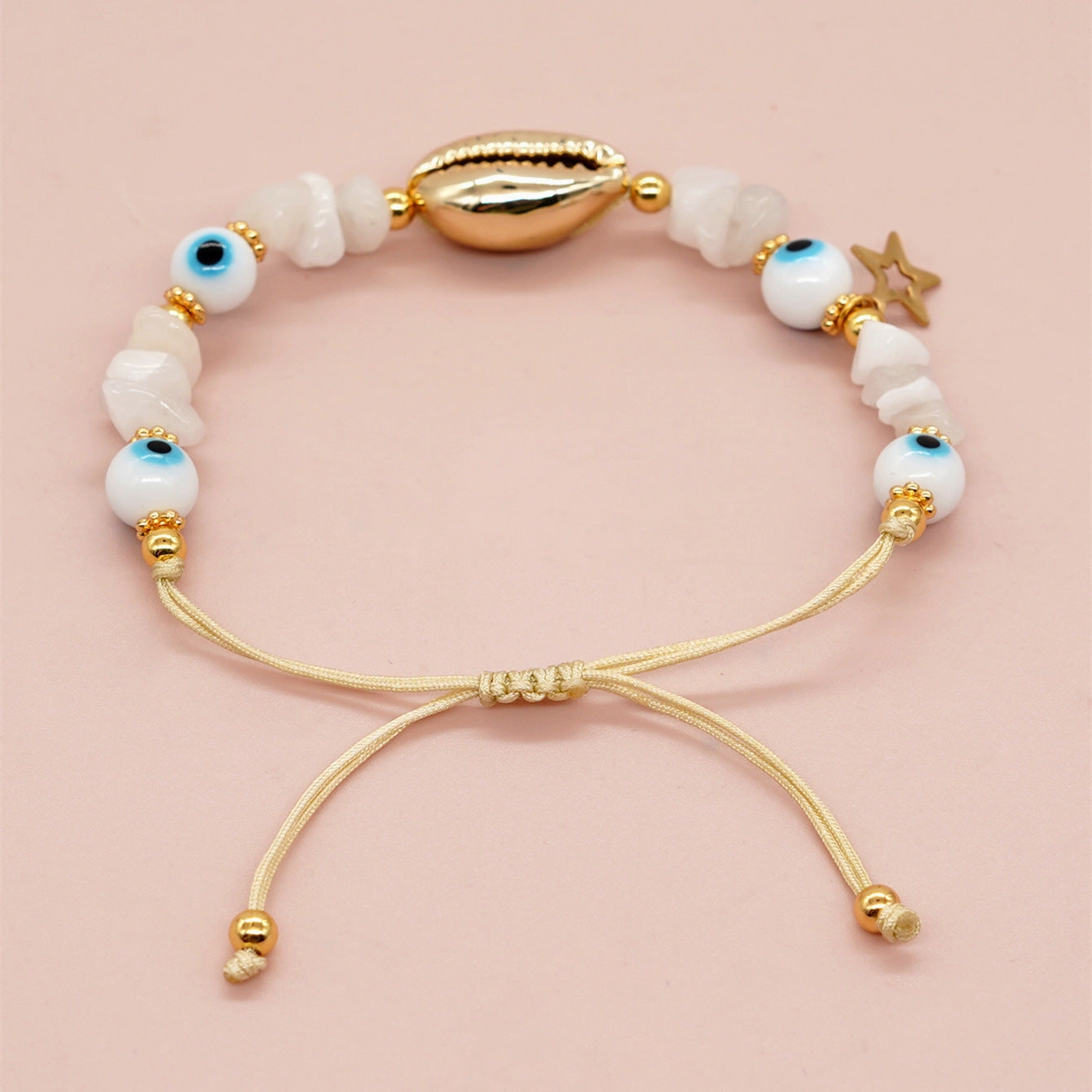 Wholesale White Glass Eyes Gold Snowflake White Jade Gold Seashell Bracelet