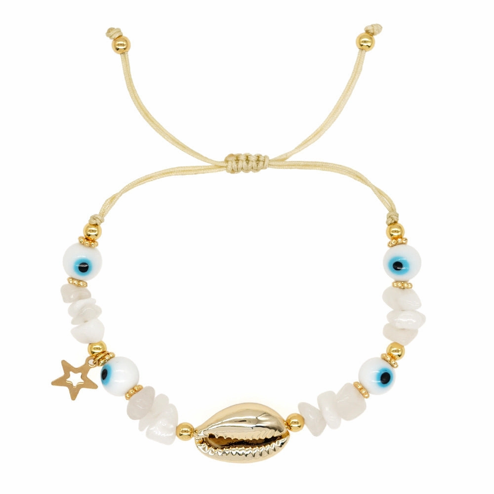 Wholesale White Glass Eyes Gold Snowflake White Jade Gold Seashell Bracelet