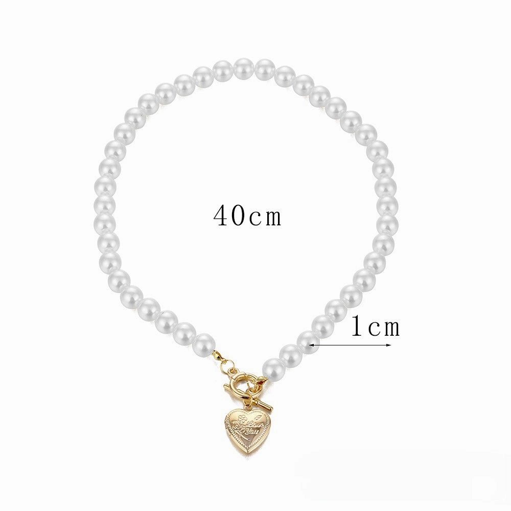 Wholesale White Pearl Heart Alloy Bracelet