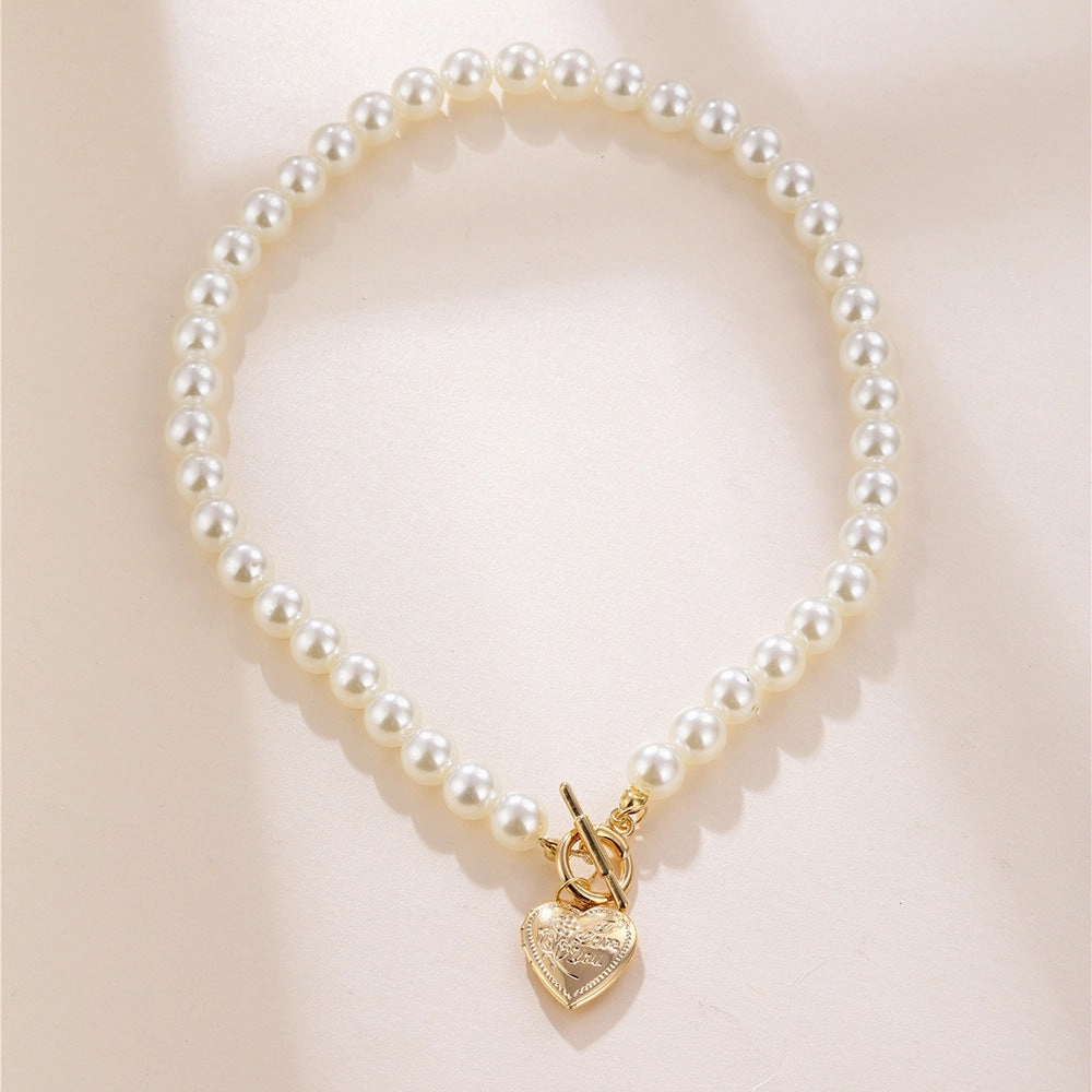 Wholesale White Pearl Heart Alloy Bracelet
