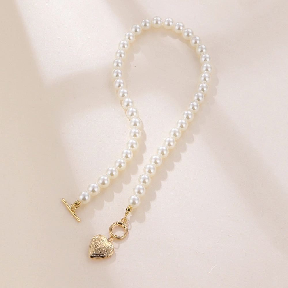 Wholesale White Pearl Heart Alloy Bracelet