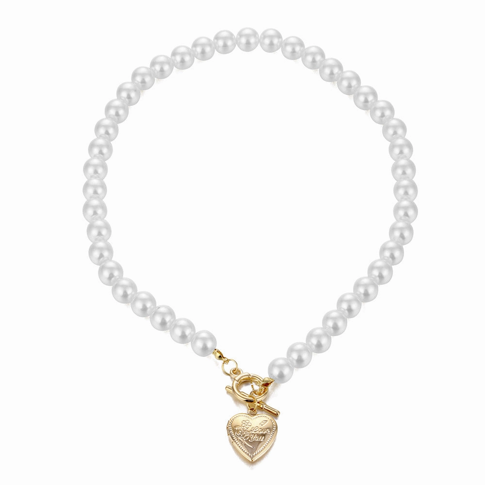 Wholesale White Pearl Heart Alloy Bracelet